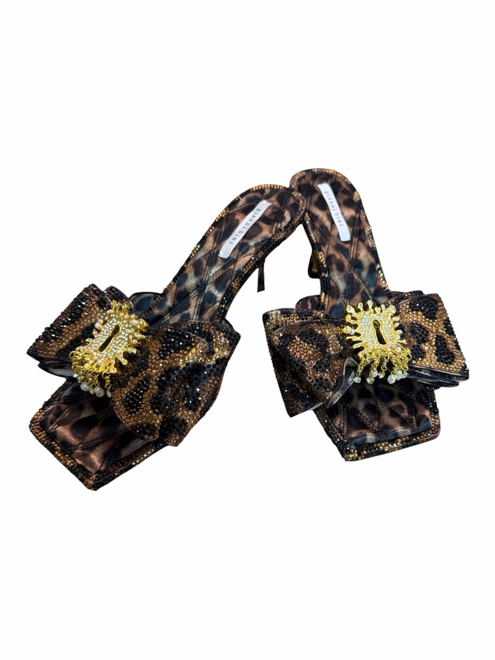 Gianni Bini Leopard Rhinestone Bow Mule Heels NWOB Size 8
